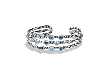 Rhodium Plated Twisted Three Row Open Cuff Bracelet